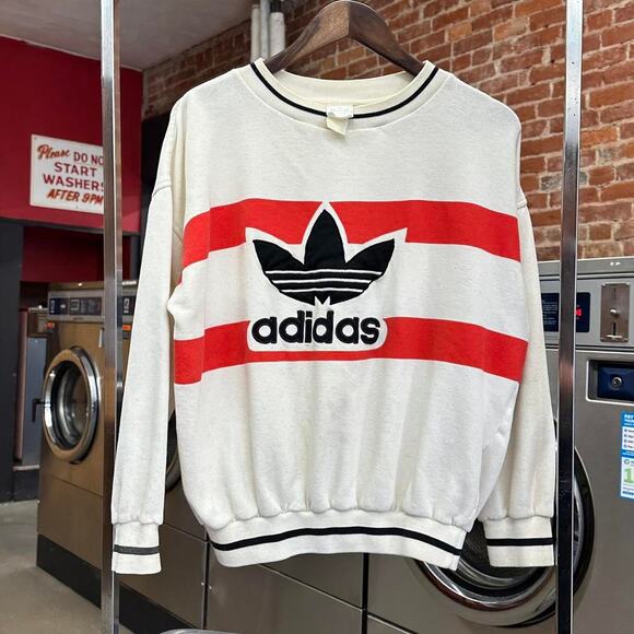 Vintage 80s adidas white and red run dmc style crewneck sweatshirt - Picture 1 of 5